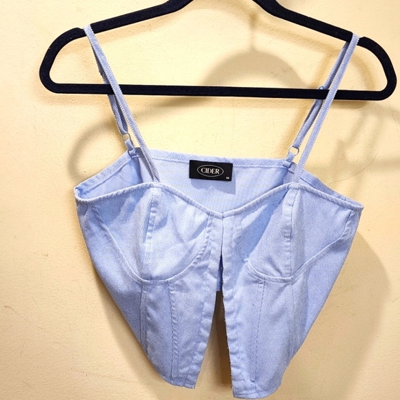 CIDER blue Solid Corduroy Crop Corsets Top size M - Picture 2 of 9